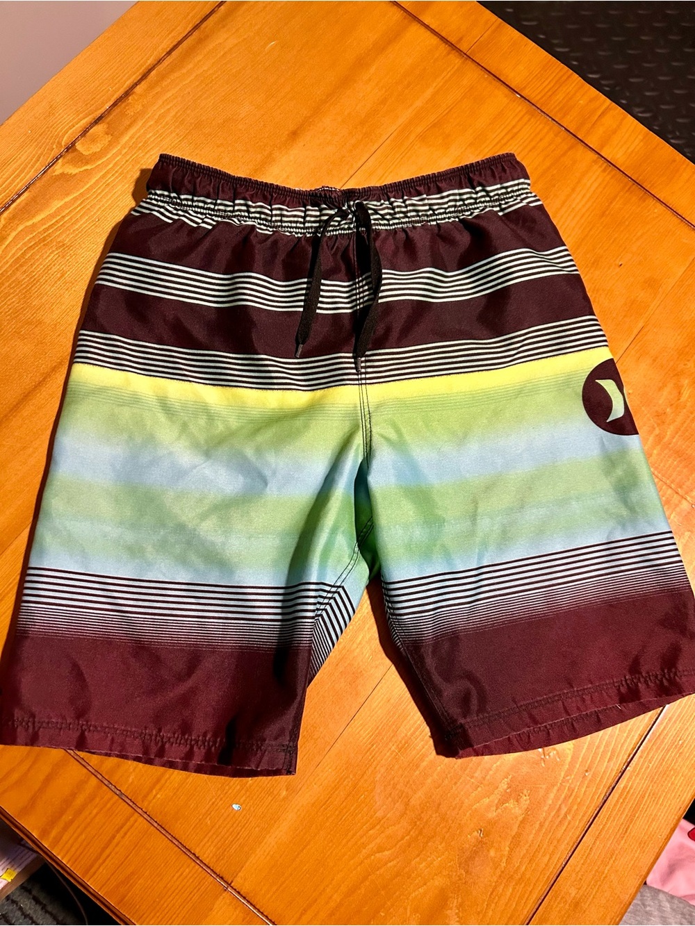 Hurley boys brown and Green Gradient Striped swim Shorts